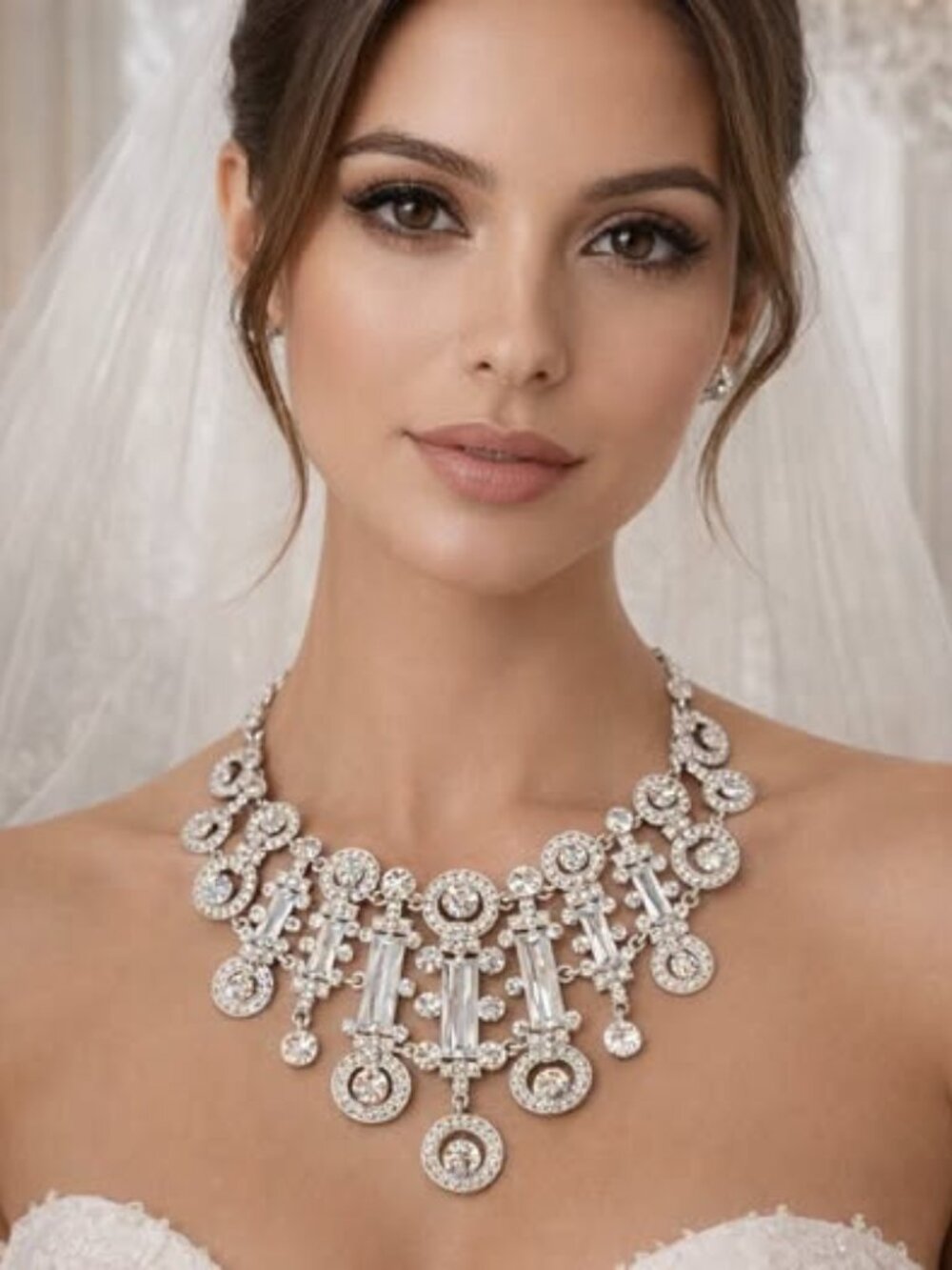 Luxury Rhine Crystal Choker Necklace for Women Bridal Necklace